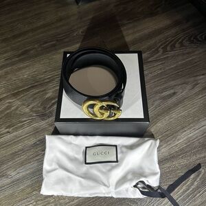 Gucci Black Belt with Gold GG Buckle